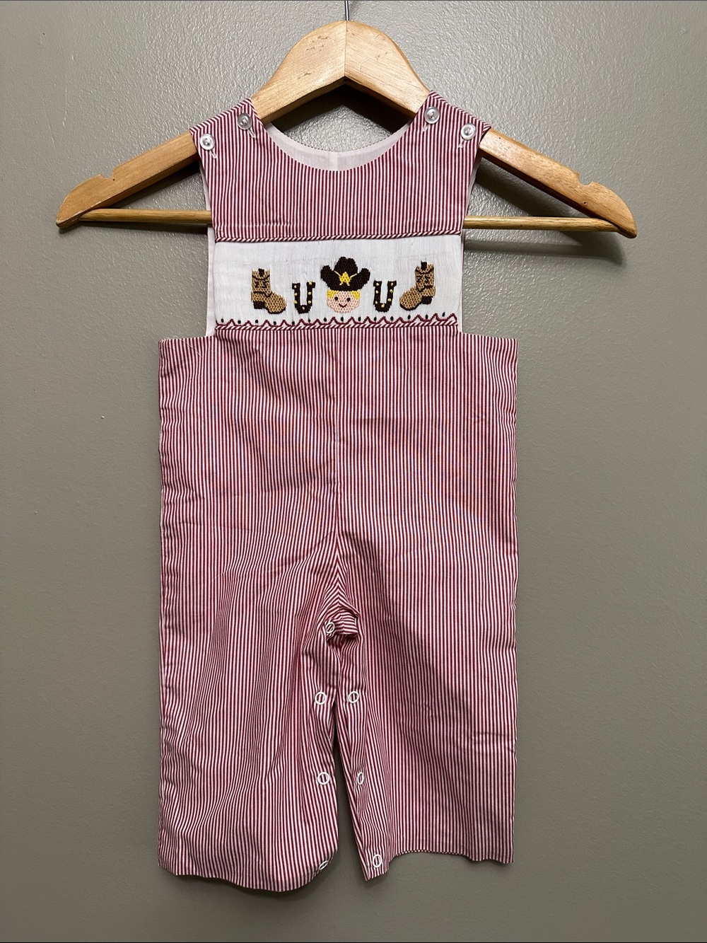 Boys Three Sisters smocked western overalls Sz 6 mo